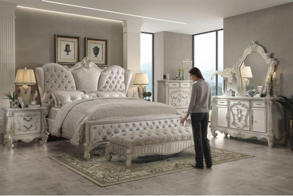 Design bedroom 6-piece: bed, 2x bedside table, stool, dresser, mirror