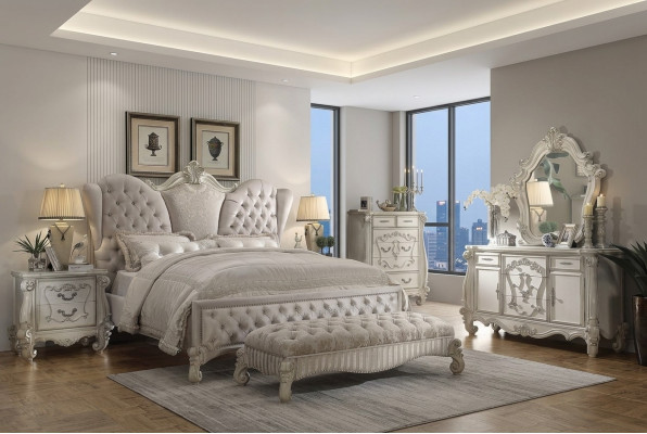 Design bedroom 6-piece: bed, 2x bedside table, stool, dresser, mirror