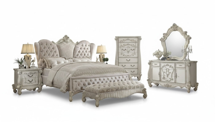 Design bedroom 6-piece: bed, 2x bedside table, stool, dresser, mirror