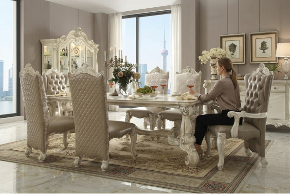 Royal 7-piece Dining Room Set Rococo-Baroque Table with 6 Chairs