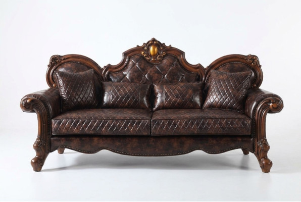 Carved Baroque Living Room Furniture Sofa Leather Couch Three-Seater Seat