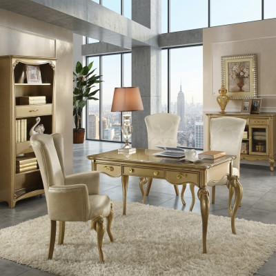 Office set, desk furniture, wood desk ensemble, armchair, baroque rococo, 2-piece.