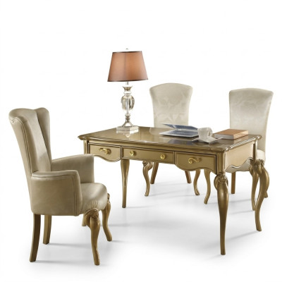 Office set, desk furniture, wood desk ensemble, armchair, baroque rococo, 2-piece.