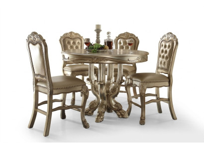Classic Round Golden Dining Table Set Chesterfield Dining Room with 4 Chairs 5-Piece Suite
