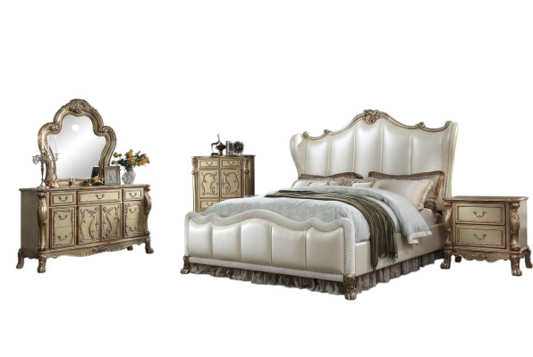 Sideboard Carved Wood Dresser + Mirror Dressers Baroque Rococo Console 2-piece.