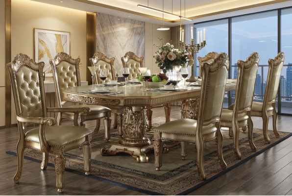 Complete beige dining room set luxurious dining table with leather chairs