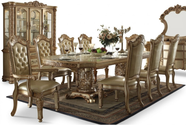 Complete beige dining room set luxurious dining table with leather chairs
