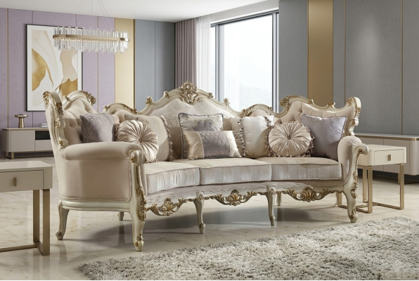 Exclusive hand-carved four-seater XXL couch Baroque Rococo textile sofa