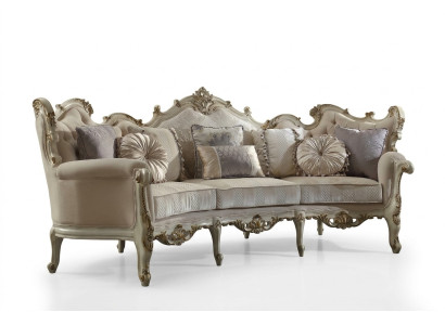 Exclusive hand-carved four-seater XXL couch Baroque Rococo textile sofa