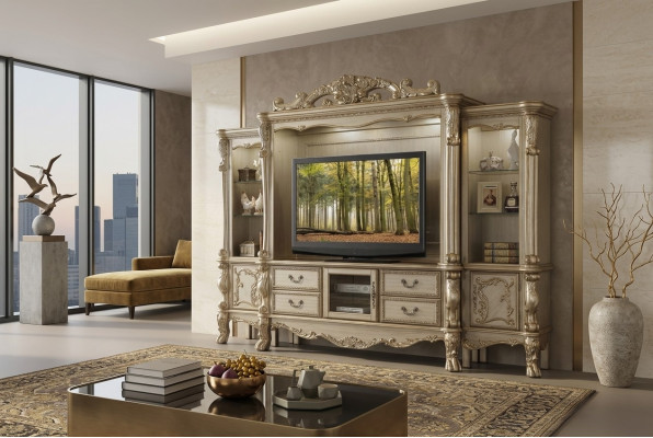 TV wall wood style baroque shelf living room furniture cabinet new classic