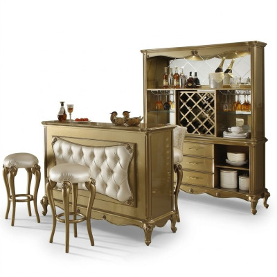 Modern bar furniture designer Chesterfield bar table with 2 bar stools complete 3-piece set.
