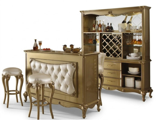 Complete bar 4-piece set bar table 2x bar stools cabinet baroque rococo set