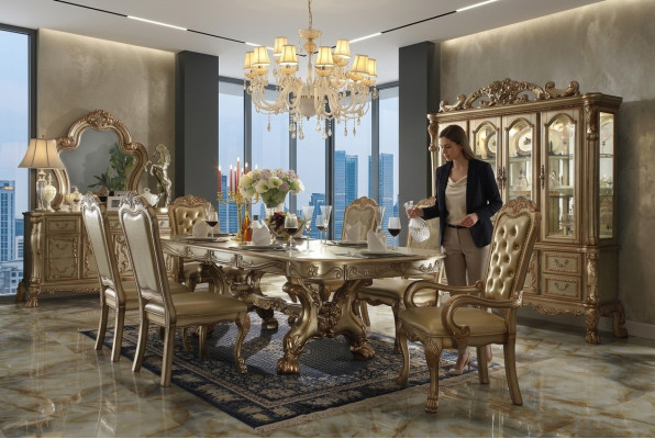 Classic Dining Table Luxury Chesterfield Chairs Design Dining Room Set 9-piece.