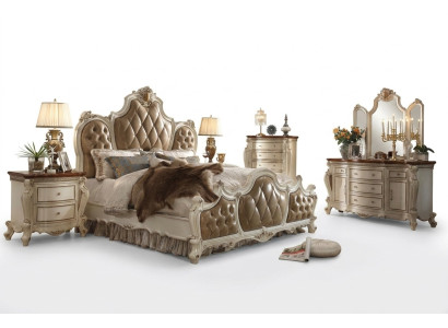 Bedroom set bedside tables bed 5-piece Rococo Baroque antique style wood bed