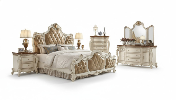 Classic bed double bed design bed 2x bedside tables wood beds new