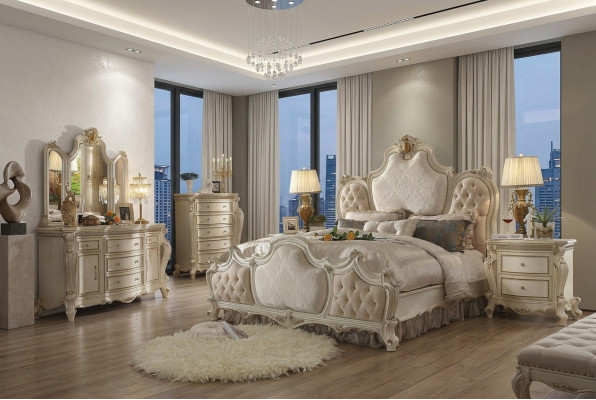 Bed 2x Nightstand 3-piece Bedroom Set Luxury Design Chesterfield Beds