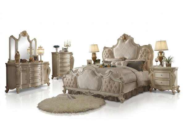 Bed 2x Nightstand 3-piece Bedroom Set Luxury Design Chesterfield Beds