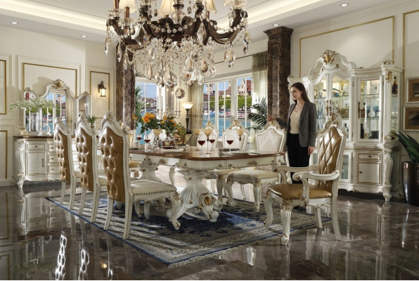 Wooden dining table in the living room