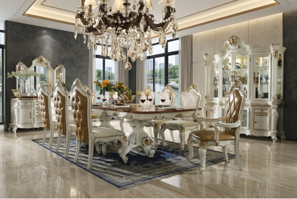 Wooden dining table in the living room