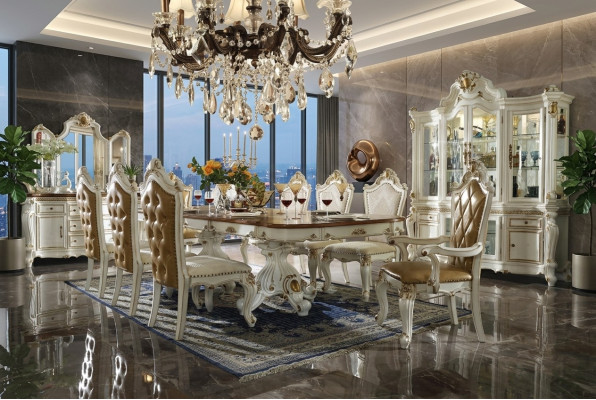 Classic Beige Dining Room Set Luxury Dining Table 8x Chesterfield Chairs 11-piece Set