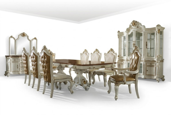 Classic Beige Dining Room Set Luxury Dining Table 8x Chesterfield Chairs 11-piece Set