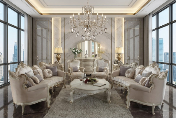 Half-round Four-Seater Living Room Couch Textile Baroque Rococo Luxury Sofa