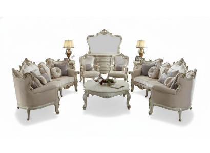 Half-round Four-Seater Living Room Couch Textile Baroque Rococo Luxury Sofa