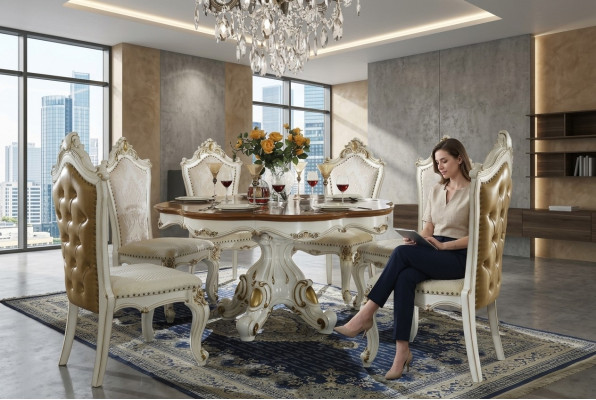 Round dining room table round wood round classic tables rococo baroque style