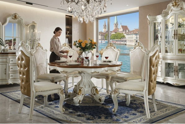 Royal Dining Set Baroque Rococo Style - Table & 8x Chesterfield Chairs