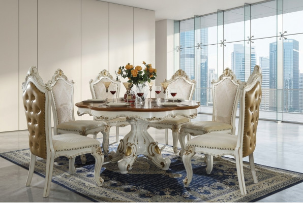 Royal Dining Set Baroque Rococo Style - Table & 8x Chesterfield Chairs