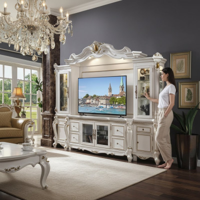Television Wall Classic Living Room Wall Real Handcrafted Wood Decoration Display Cabinet Shelf