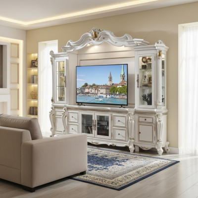 Television Wall Classic Living Room Wall Real Handcrafted Wood Decoration Display Cabinet Shelf
