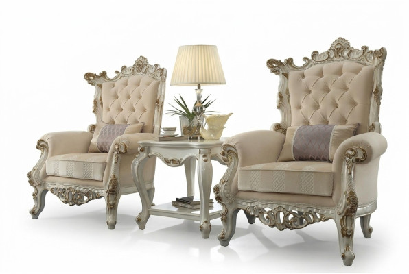 Throne Armchair Royal Upholstered 1 Seater Antique Style Chairs Beige Wood Baroque