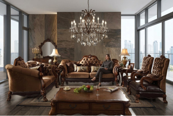 Complete set sofa suite 3 2 1 1 seater + baroque wooden coffee table