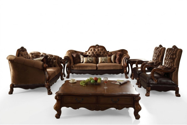 Complete set sofa suite 3 2 1 1 seater + baroque wooden coffee table