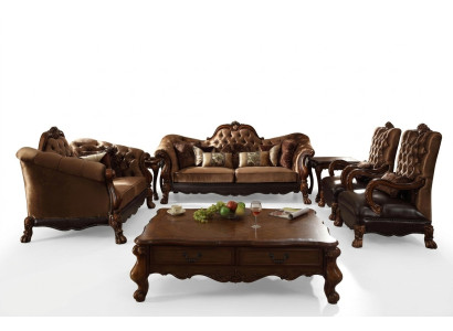 Complete set sofa suite 3 2 1 1 seater + baroque wooden coffee table