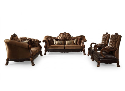 Sofa 3-seater seating couch upholstery set fabric sofas couches wood Chesterfield