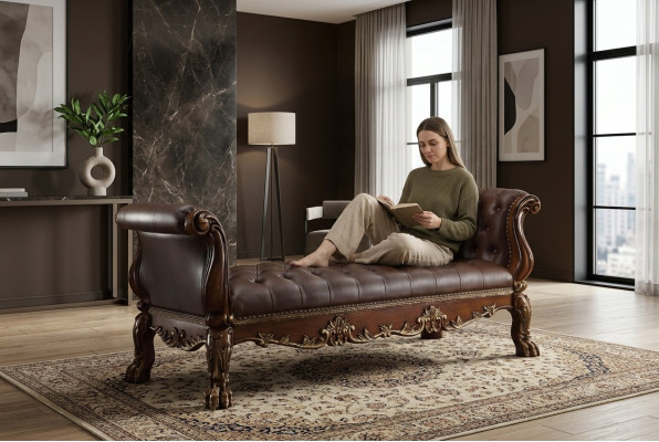 Chesterfield Chaise Longue Ottoman Sofa Genuine Leather Relax Chaise