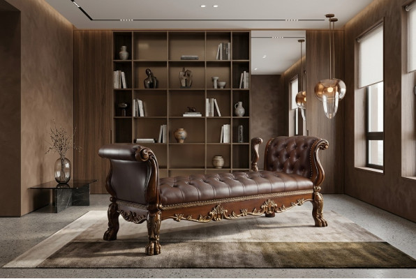 Chesterfield Chaise Longue Ottoman Sofa Genuine Leather Relax Chaise