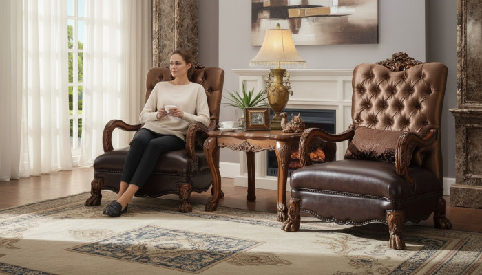 Armchair Designer Chair Upholstery Relax Fabric Textile Leather Lounge New Chesterfield