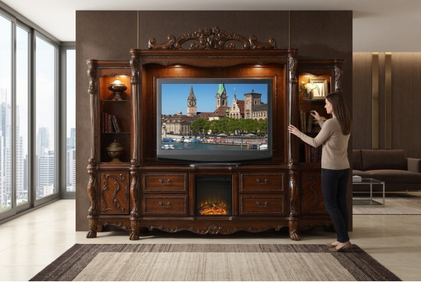Living room wall TV wall wood style baroque shelf classic living room furniture