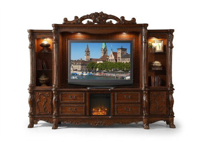 Living room wall TV wall wood style baroque shelf classic living room furniture
