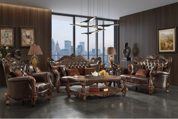 Upholstered Suite Group Wood Carved Furniture Sofa Set 3+2 Seat Sofa