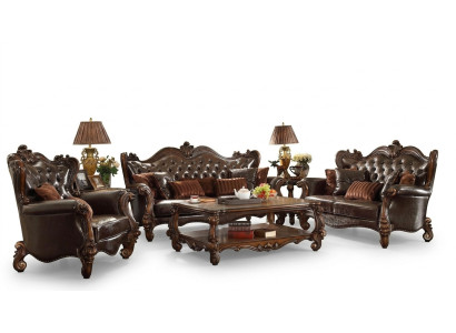 Upholstered Suite Group Wood Carved Furniture Sofa Set 3+2 Seat Sofa