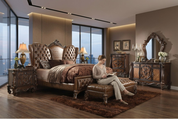 Chesterfield Bed 2x Nightstands 3-piece Set Furniture Baroque Rococo Bedroom Set