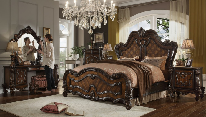 Bedroom Nightstand Set Bed 5-piece Rococo Baroque Antique Style Wood Bed