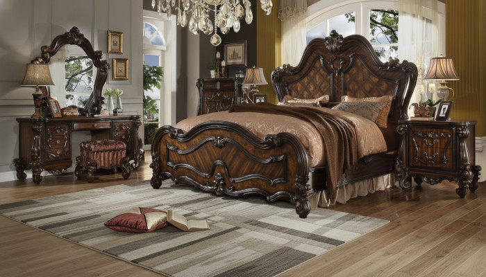 Bedroom Nightstand Set Bed 5-piece Rococo Baroque Antique Style Wood Bed