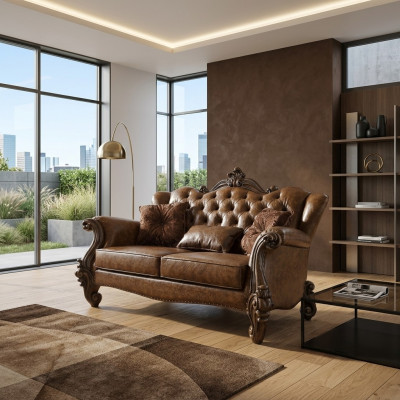 Sofa 3-seater living landscape sofas couch upholstery set leather wood