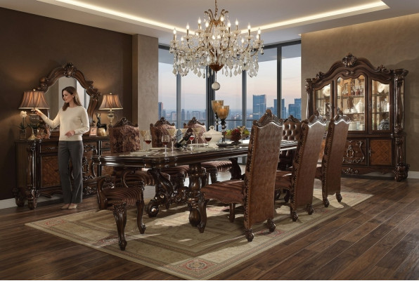 Classic Complete Set Dining Table + x6 Chesterfield Chairs Dining Room Suite