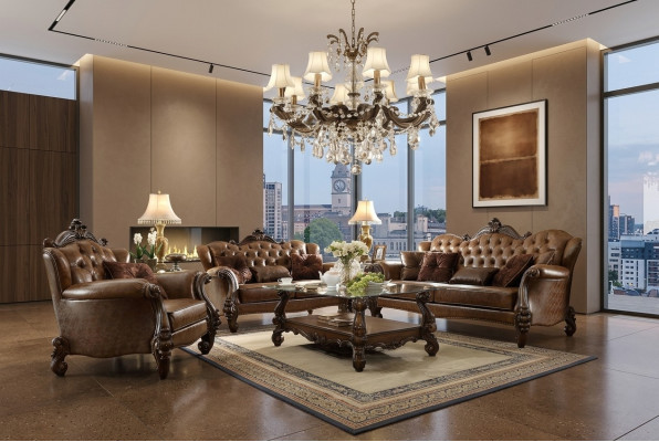 Leather Sofa Baroque Style Rococo Leather Couch Sofa Upholstered Seat 3-Seater Triple-Seater